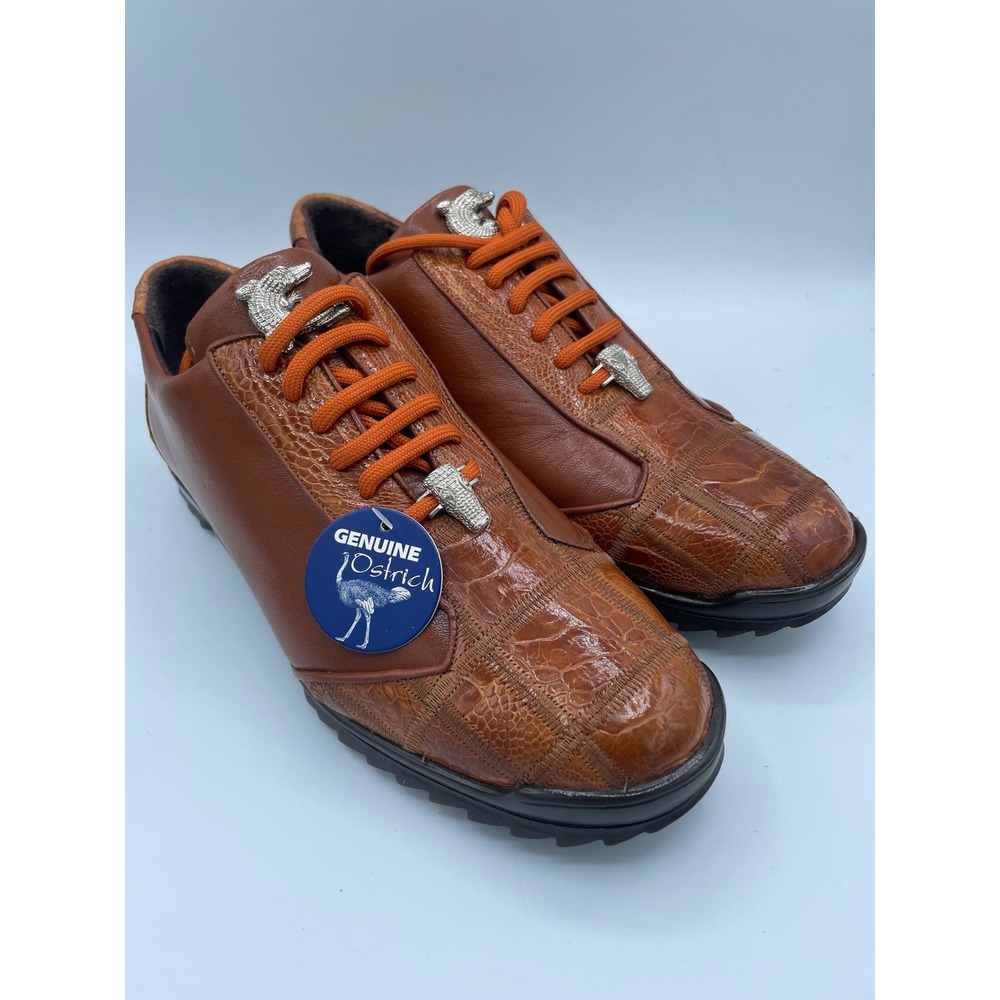 Belvedere‎ Paulo Honey Ostrich Leg Calf Leather Sneakers Shoes 8 40486/PAULO
